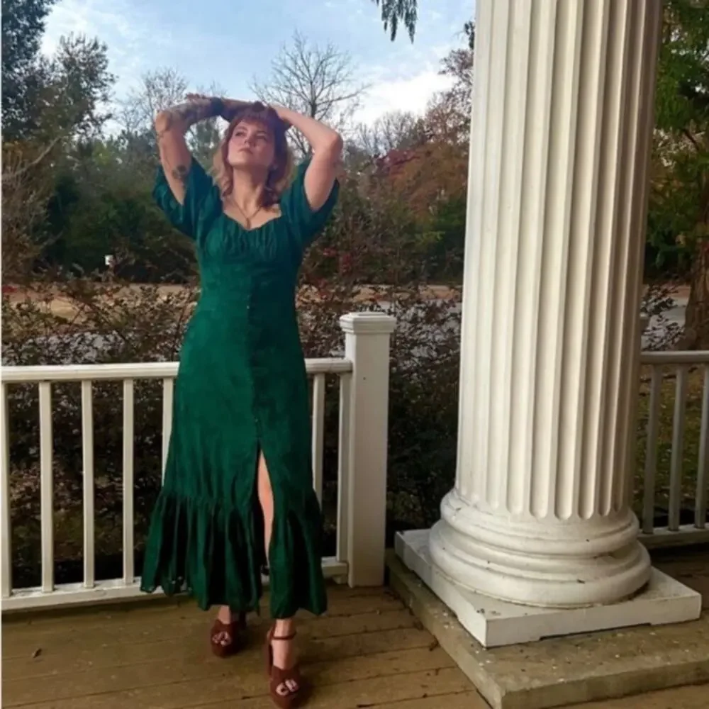 NWOT Lulus Everlasting Charm Emerald Green Floral Jacquard Midi Dress_3